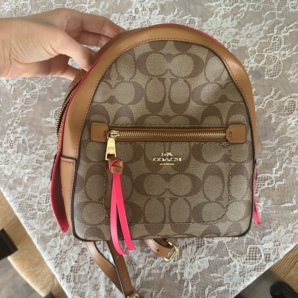 Coach Brown and Pink Monogram Backpack